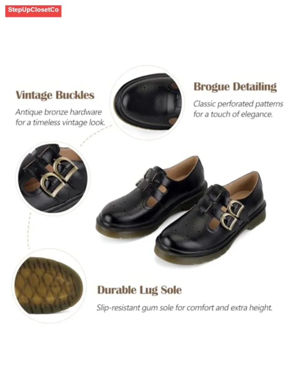 Chunky Platform Mary Janes with Double Straps 90s Vintage Style Round Toe